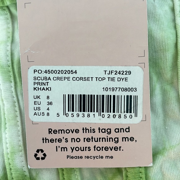 Misguided Green Tie Dye Corset Crop Top - Tag Still Attatched - Picture 4 of 4